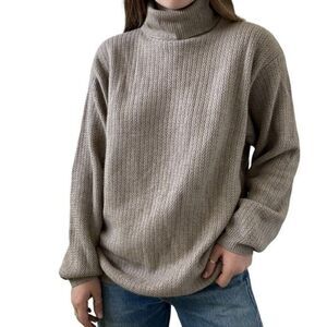 NWT Loro Piana Mens 100% Cashmere Tan Ribbed Turtleneck Luxury Sweater Sz L